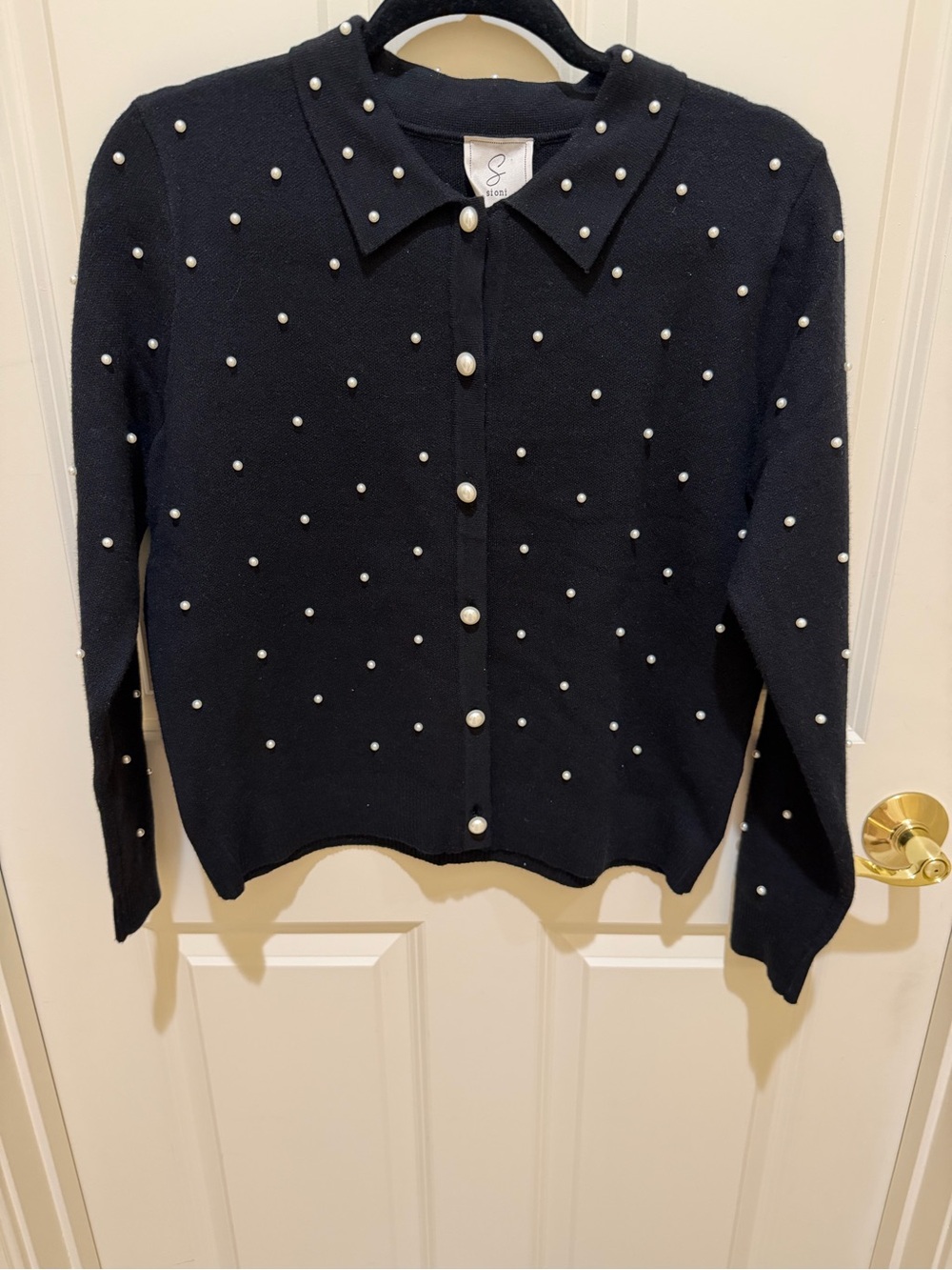 Sioni Black Pearl-Button Knit Cardigan